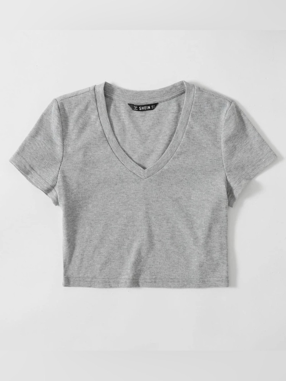 SHEIN Light Gray V-Neck Cropped Tee
